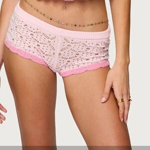 Edikted Elisa Open Stitch Shorts in Light Pink | L